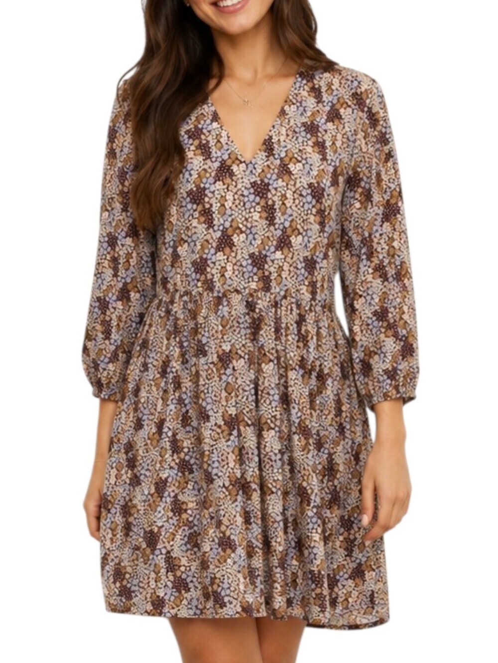 Frank & Oak Floral Dress Women Small Brown Long Sleeve Cottagecore